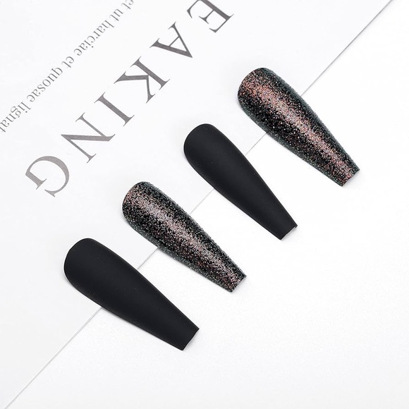 Matte Black & Glitter Nails - Picture 4 of 5